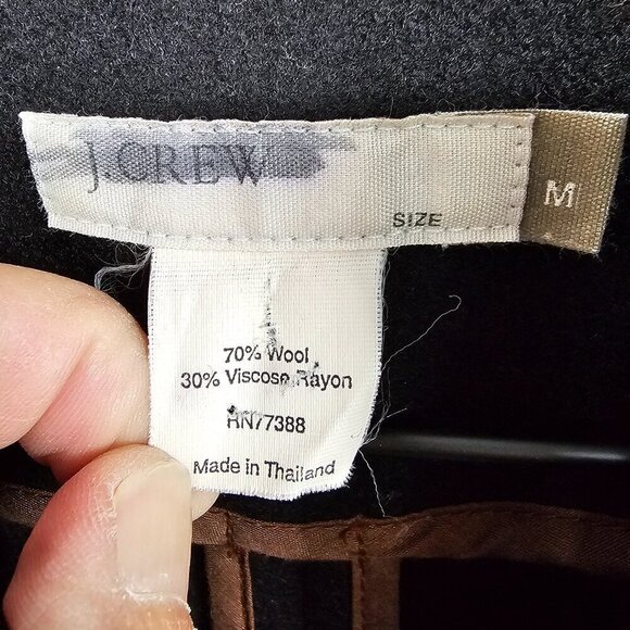 Vintage J. Crew Black Pea Car Coat Wool Blend Preppy Military Winter M - Picture 12 of 14